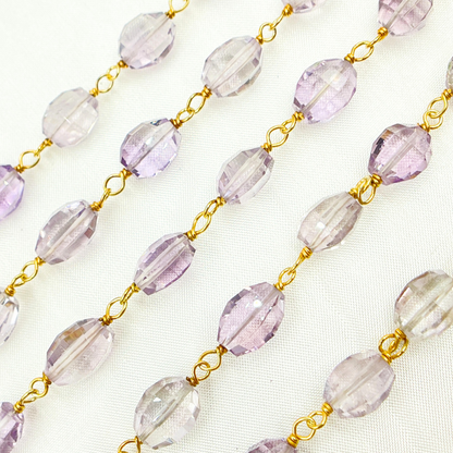 Pink Amethyst Oval Gold Plated Wire Chain