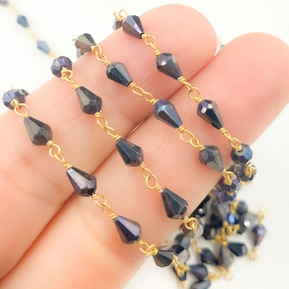 Coated Black Spinel Tear Drop Wire Chain.