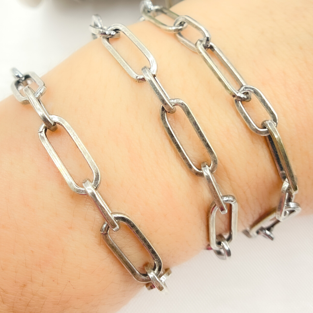 Oxidized Sterling Silver Shinny Flat Paperclip Link Chain