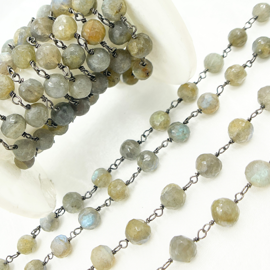 Labradorite Round Shape Oxidized Wire Chain. LAB99