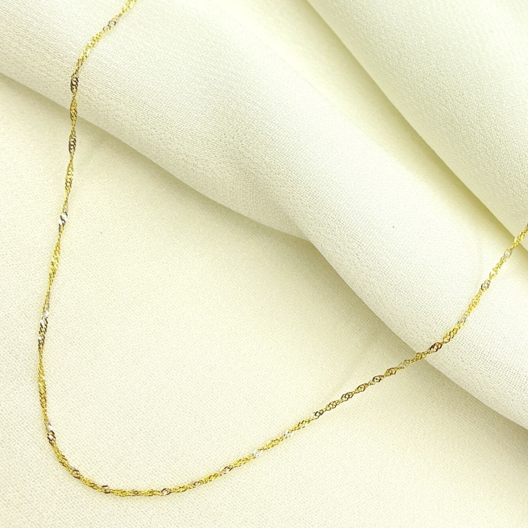 14K Solid Two Tone Gold Wheat Chain