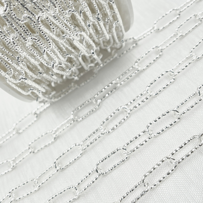 925 Sterling Silver Paperclip Diamond Cut Link Chain. 