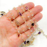 Load image into Gallery viewer, White Moonstone &amp; Multi Stone Gold Plated Wire Chain. MS70
