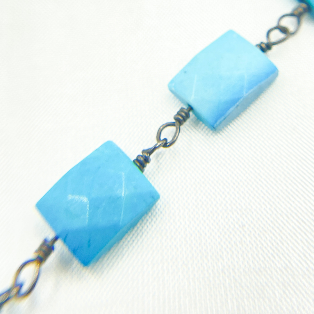 Turquoise Rectangle Shape Oxidized Wire Chain. TRQ30