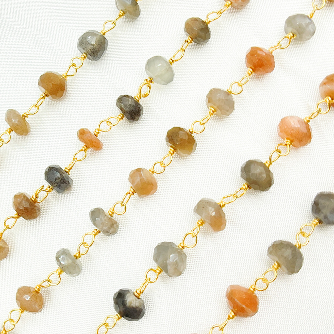 Multi Moonstone Gold Plated Wire Chain