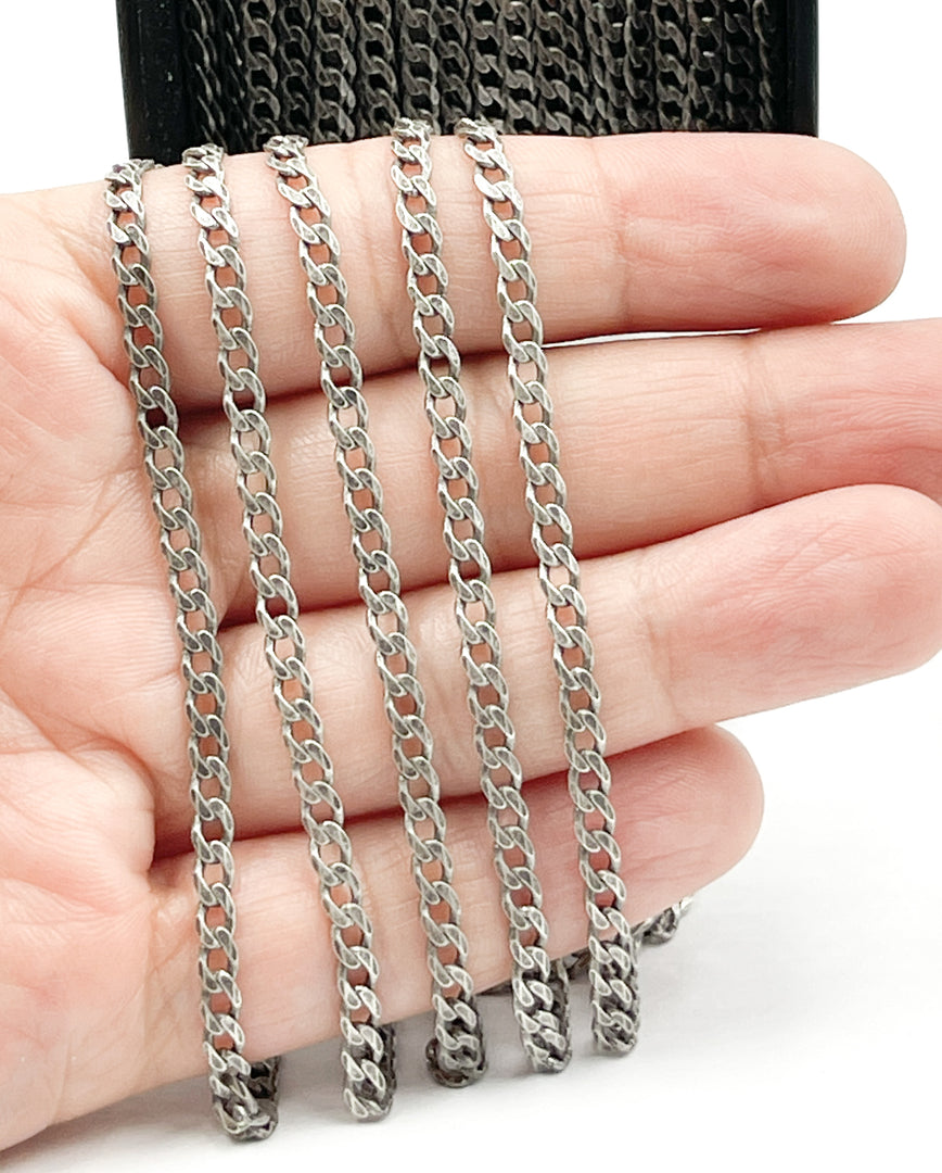 Oxidized 925 Sterling Silver Curb Link Chain. X12OX