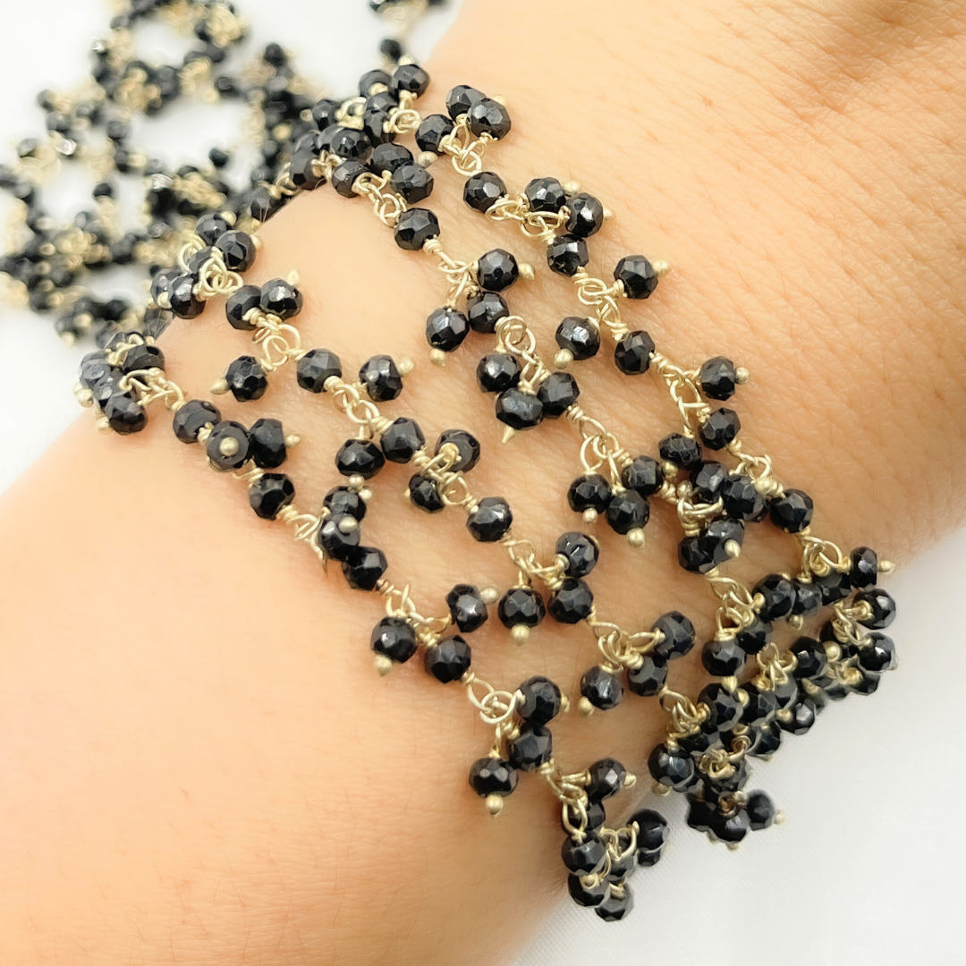 Black Spinel Cluster Dangle 3.5mm Gold Plated Wire Chain.