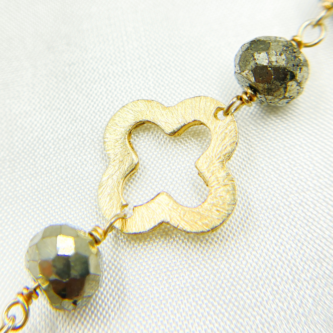 Pyrite With Marquis Shape Gold Plated Wire Chain. PYR51