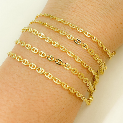 14K Solid Yellow Gold Flat Marina Link Chain