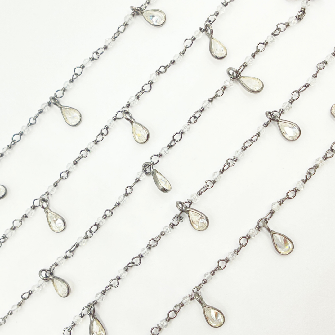 White Topaz & CZ Dangle Oxidized Wire Chain