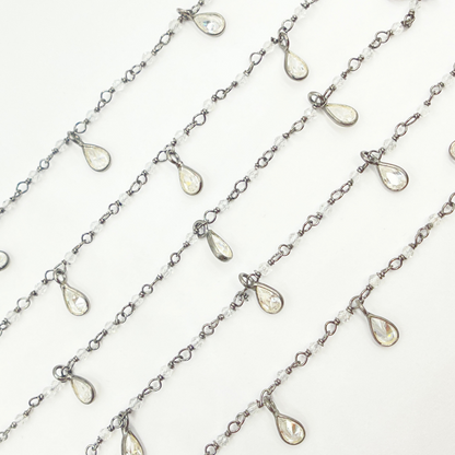 White Topaz & CZ Dangle Oxidized Wire Chain