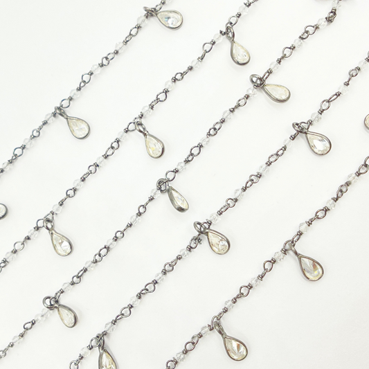 White Topaz & CZ Dangle Oxidized Wire Chain