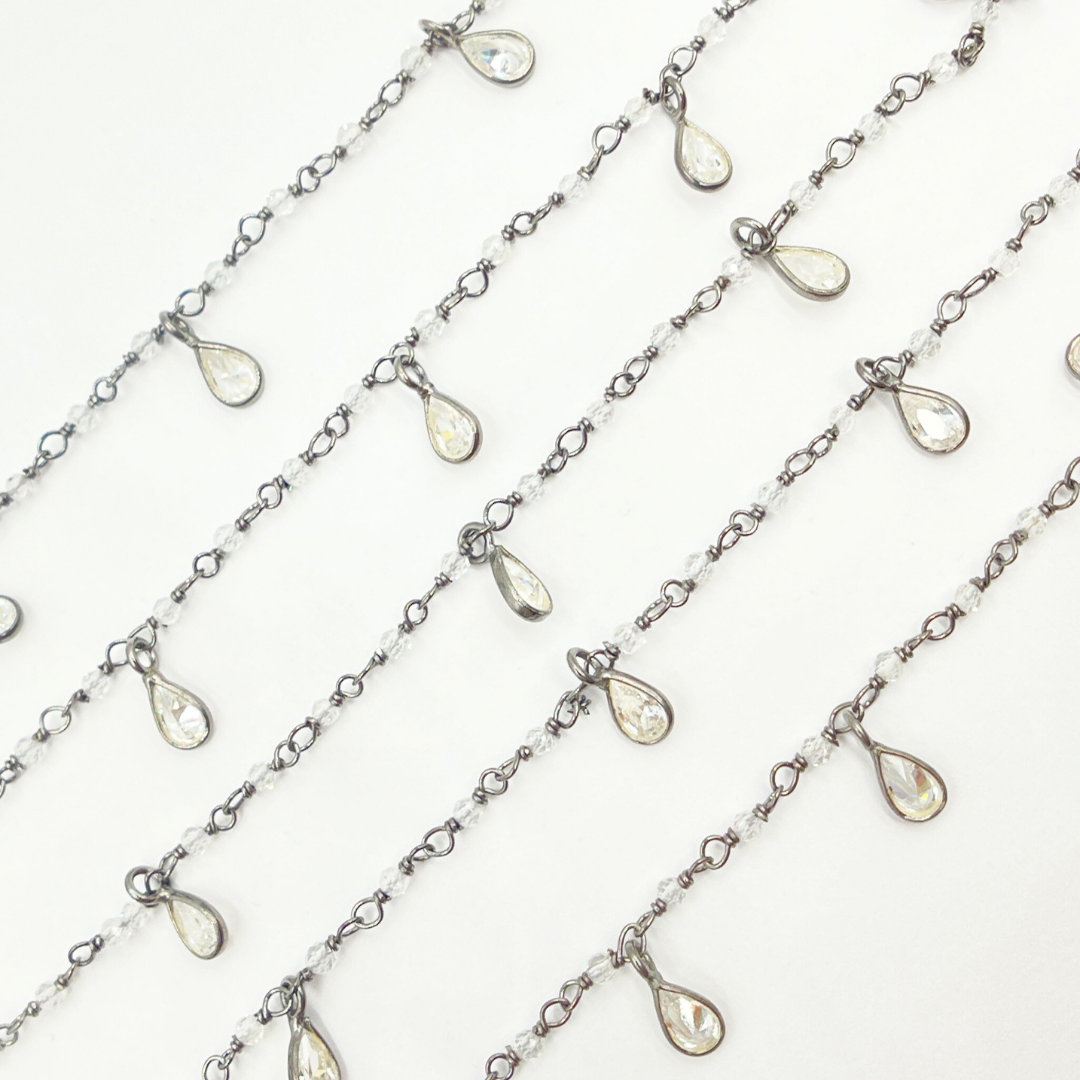 White Topaz & CZ Dangle Oxidized Wire Chain. TOP10