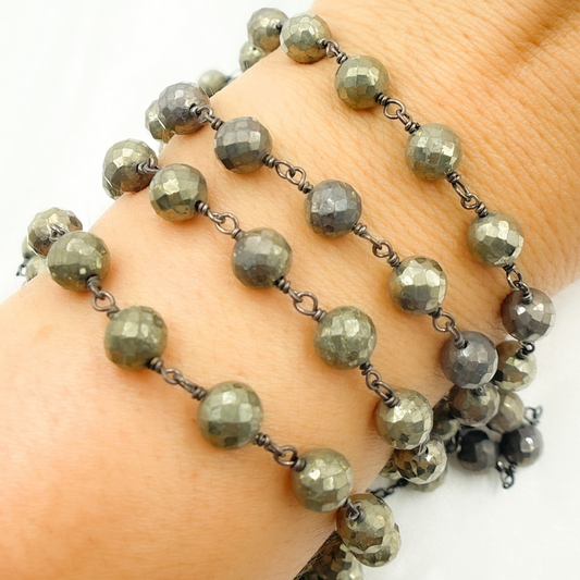 Pyrite Faceted Round Shape Oxidized Wire Chain. PYR47