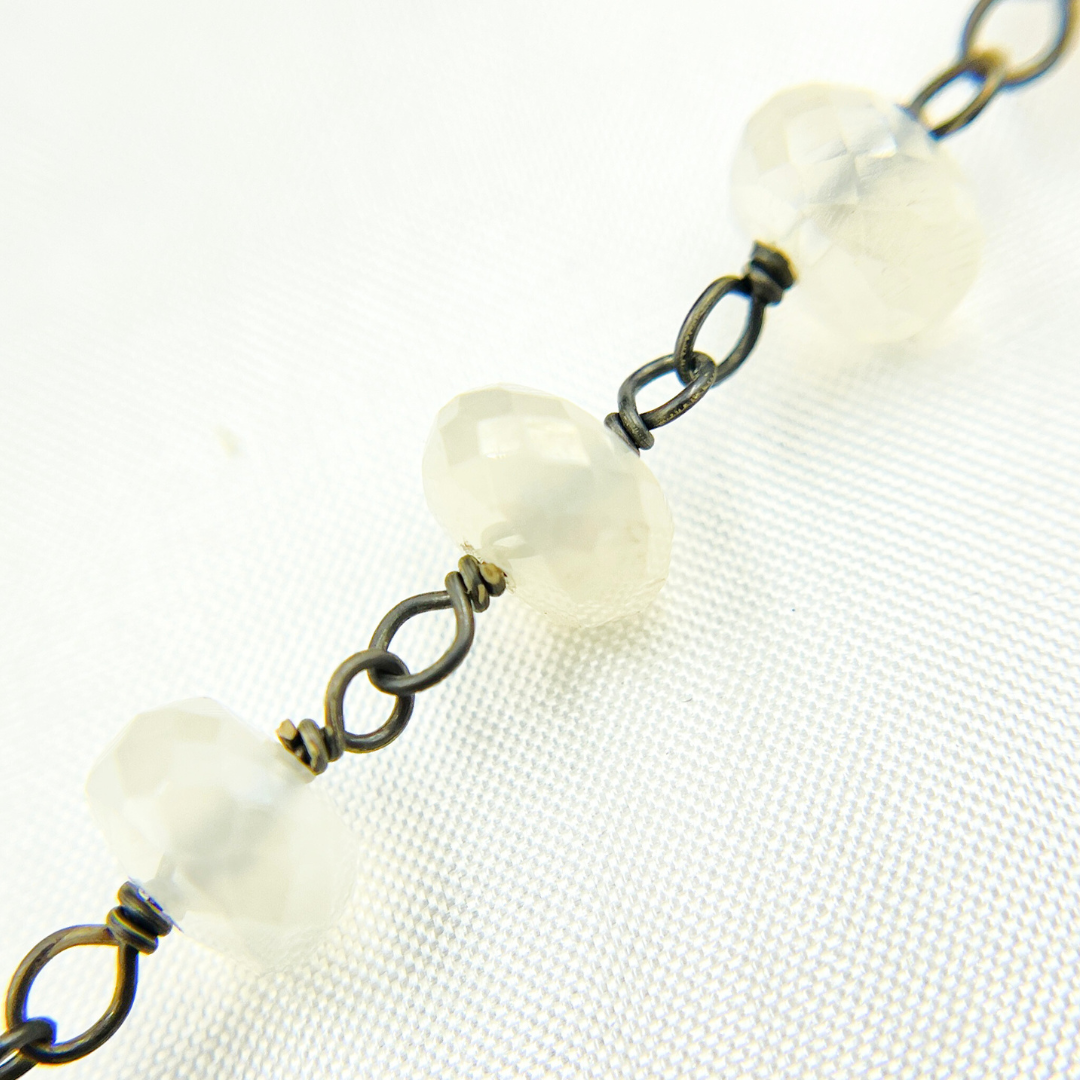 Coated White Chalcedony Oxidized Wire Chain