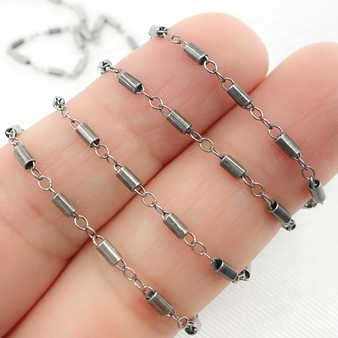 Oxidized Sterling Silver Fancy Tube Link Chain