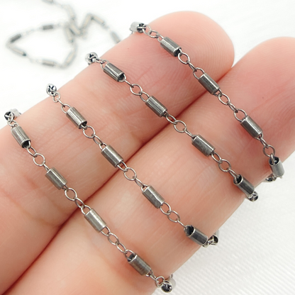 Oxidized Sterling Silver Fancy Tube Link Chain
