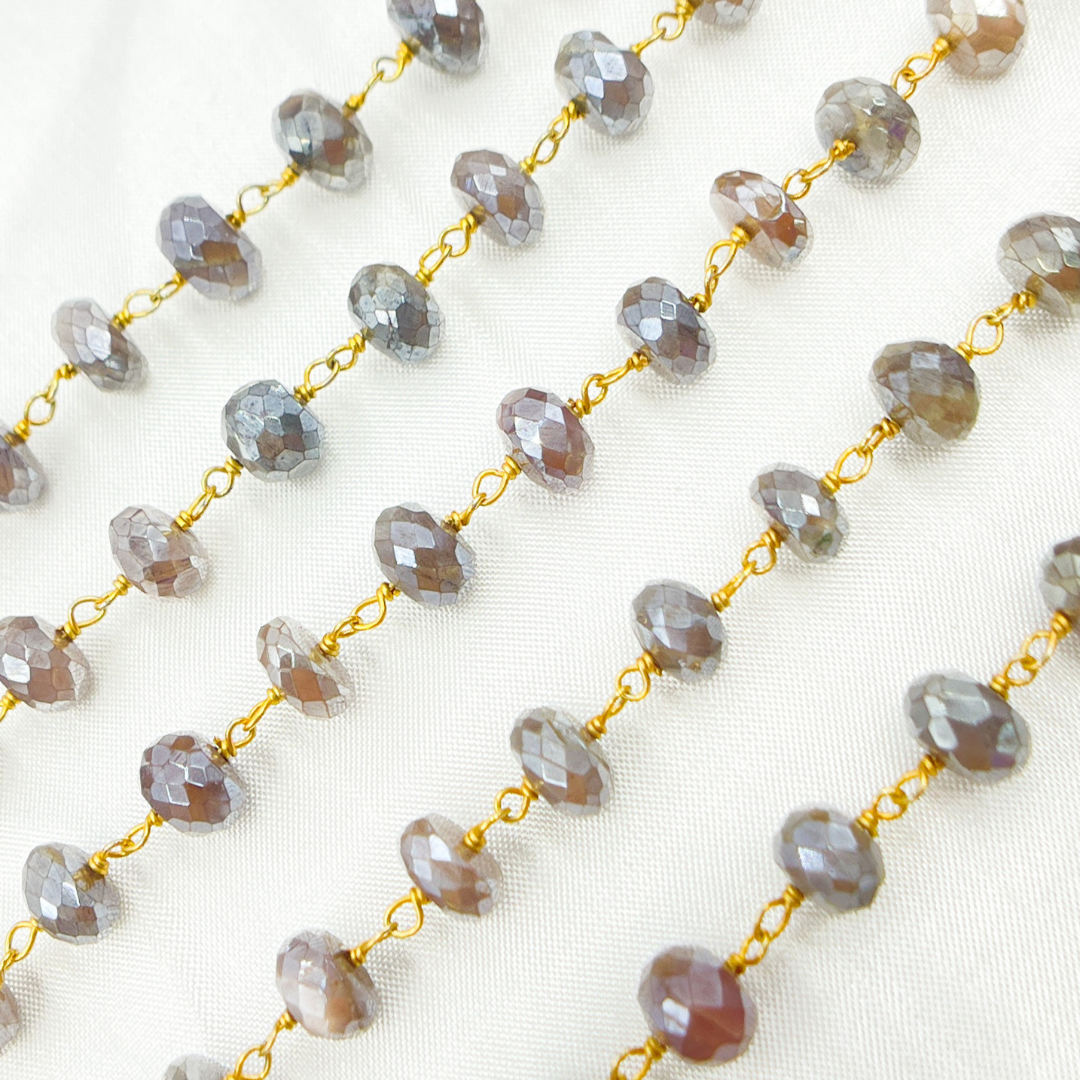Coated Taupe Moonstone Gold Plated Wire Chain. CMS80