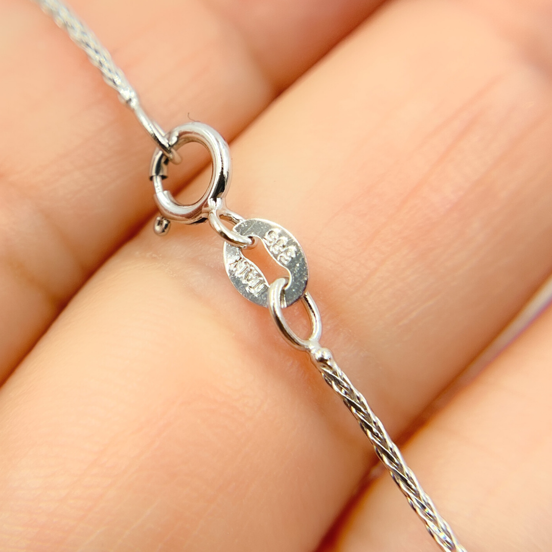 14K Solid White Gold Wheat Chain