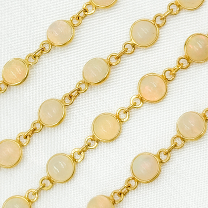 Ethiopian Opal Round Shape Bezel Gold Plated Wire Chain