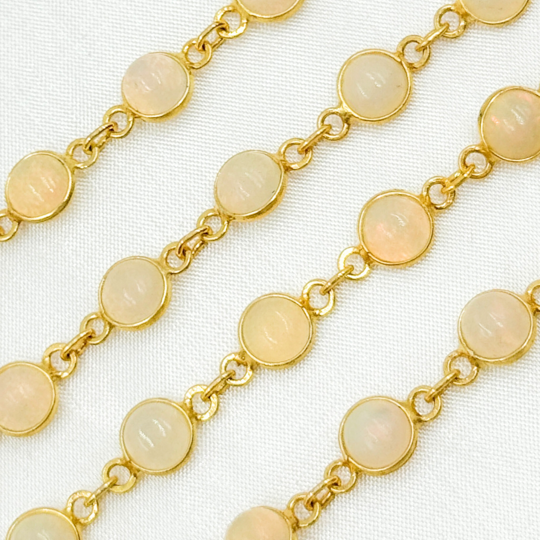 Ethiopian Opal Round Shape Bezel Gold Plated Wire Chain. ETH9