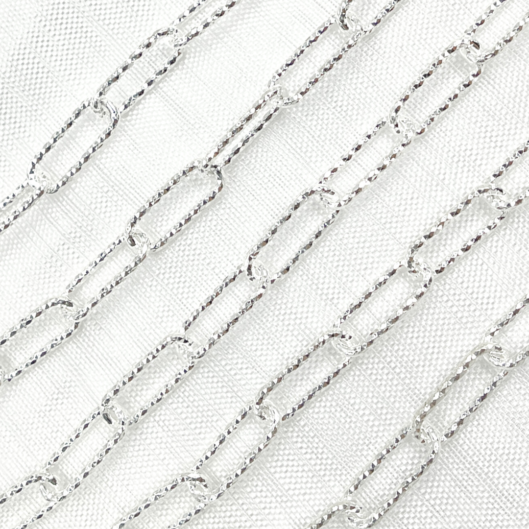 925 Sterling Silver Paperclip Diamond Cut Link Chain. 