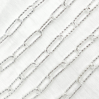 925 Sterling Silver Paperclip Diamond Cut Link Chain. 