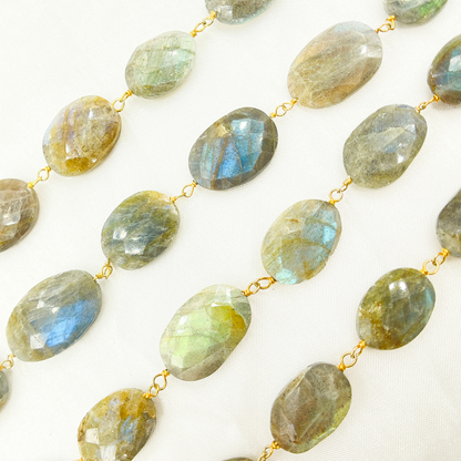 Labradorite Oval Shape Gold Plated Wire Chain