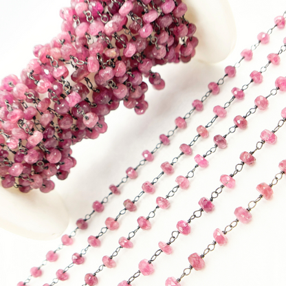 Pink Tourmaline Oxidized Wire Chain.