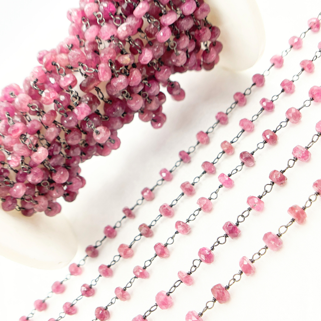 Pink Tourmaline Oxidized Wire Chain. MTO14