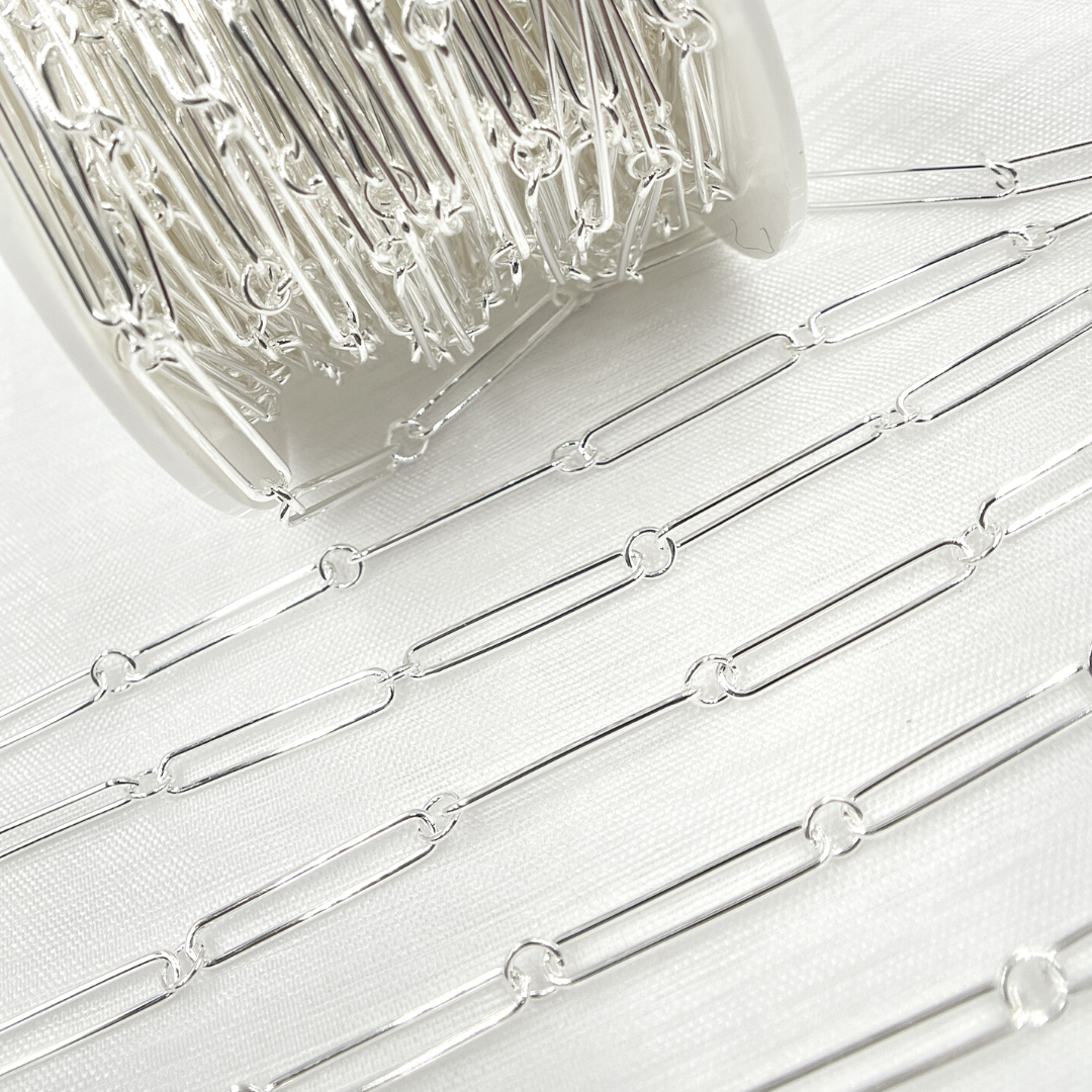 925 Sterling Silver Paperclip and Round Link Chain.