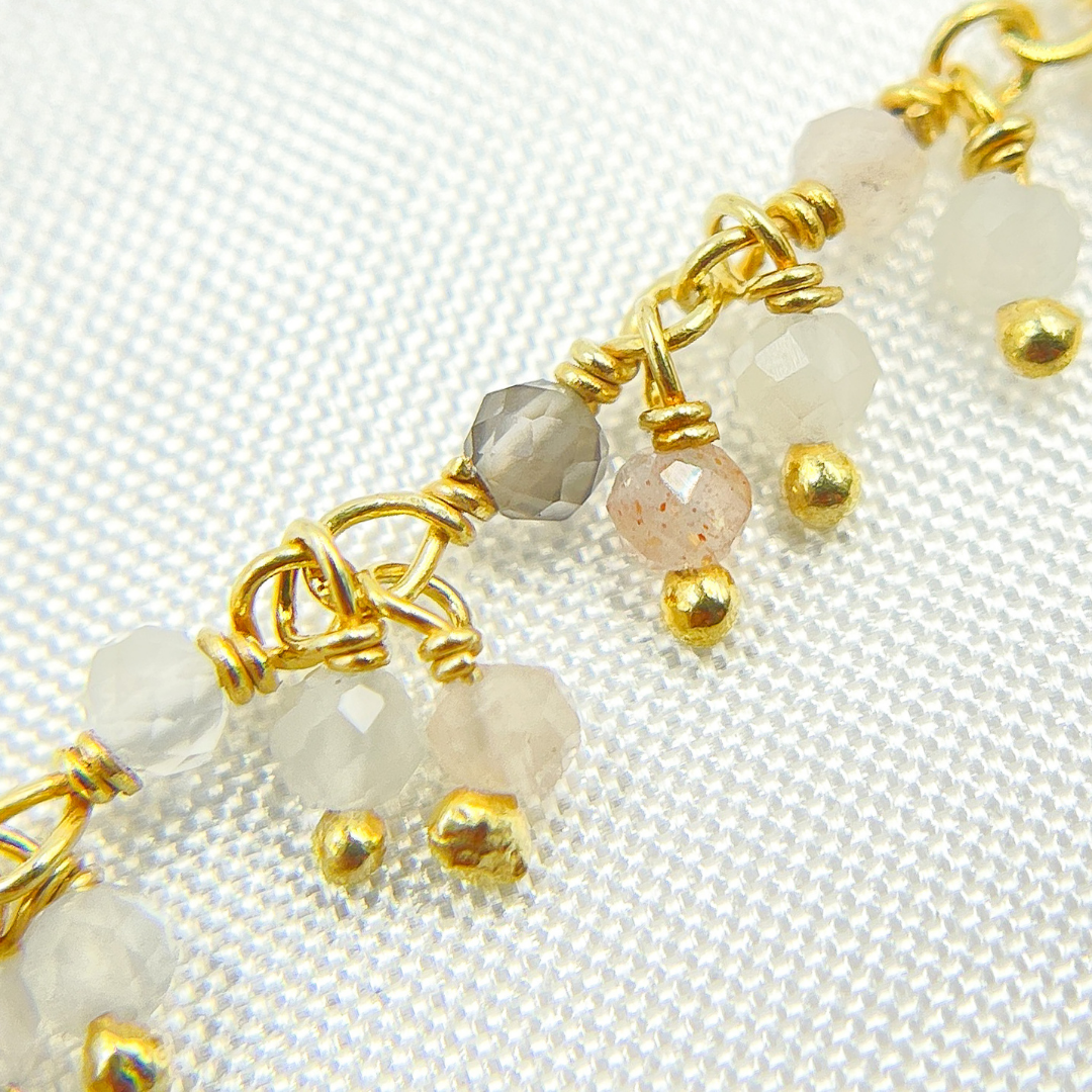 Multi Moonstone Cluster Dangle Gold Plated Wire Chain.