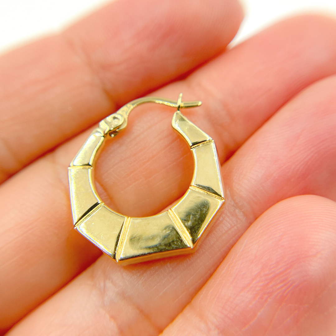 14K Solid Gold Hexagon Hoop