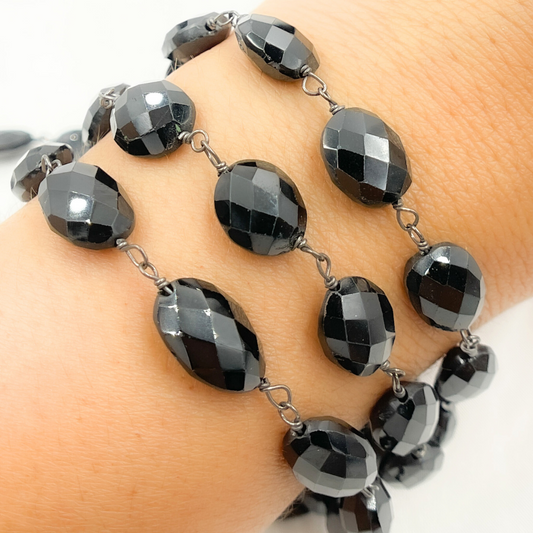 Black Spinel Oval Shape Oxidized Wire Chain
