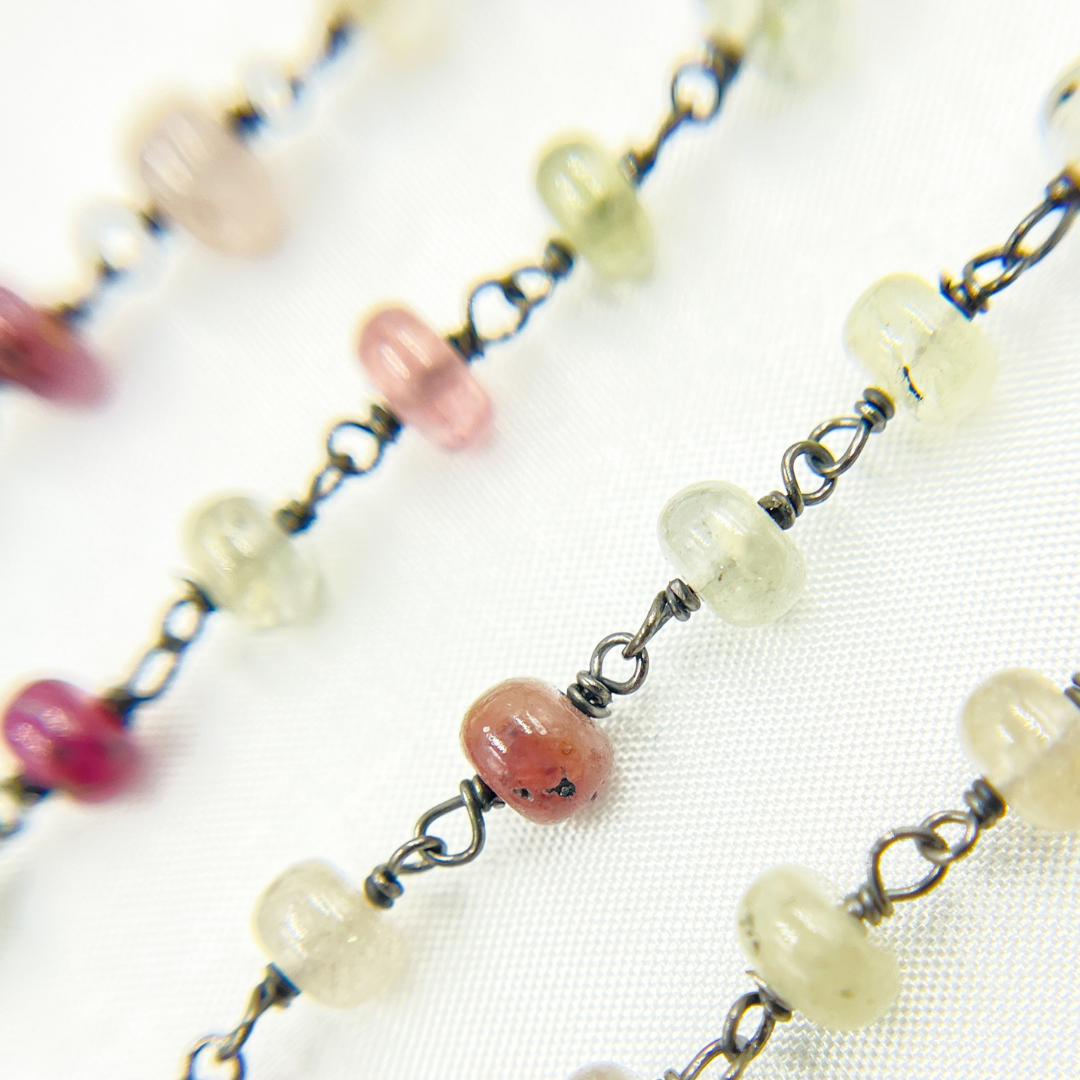 Multi Sapphire Pink Smooth Oxidized Wire Chain.
