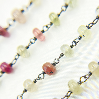 Multi Sapphire Pink Smooth Oxidized Wire Chain.