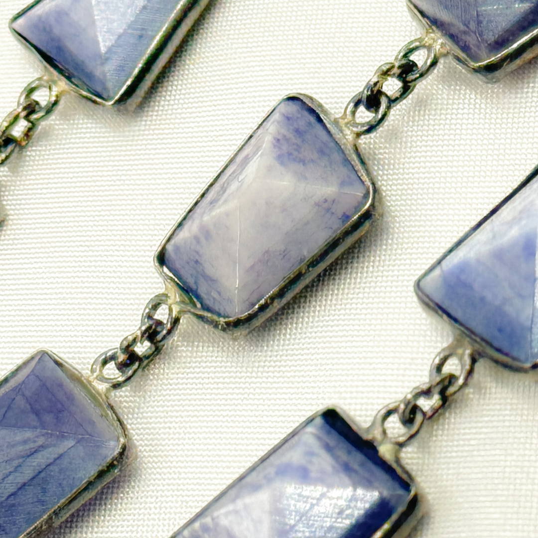 Coated Blue Quartz Rectangle Shape Bezel Oxidized Wire Chain. CQU47