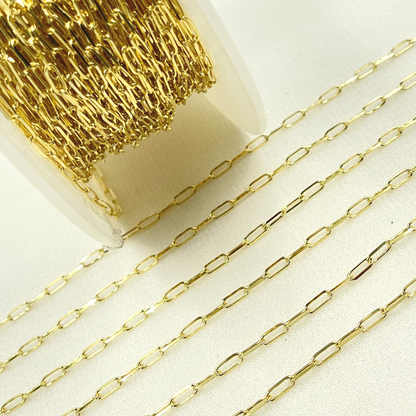 14k Solid Yellow Gold Diamond Cut Paperclip Link Chain by Foot