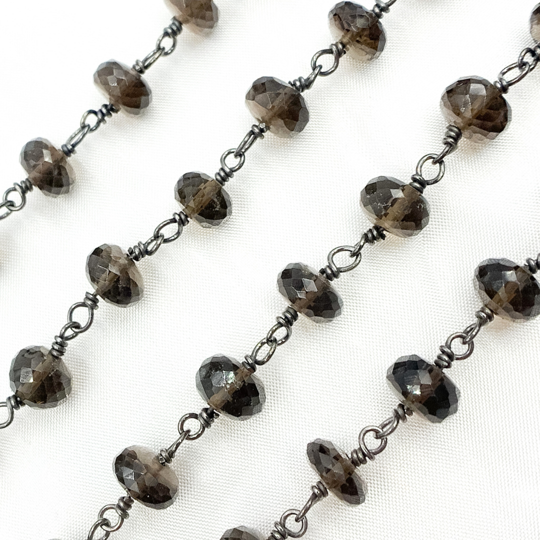 Smoky Quartz Oxidized Wire Chain. SMQ15