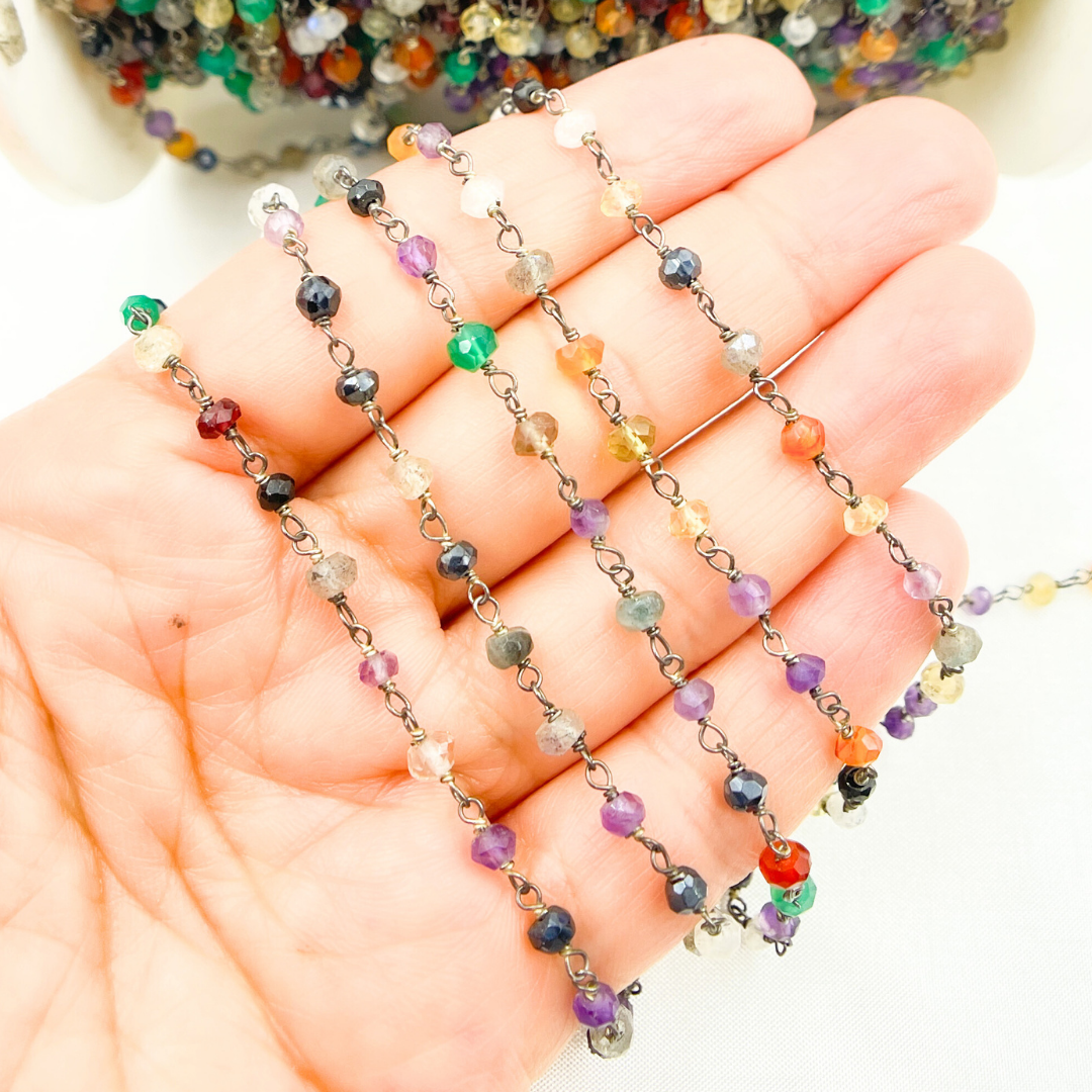 Multi Gemstone Oxidized Wire Chain