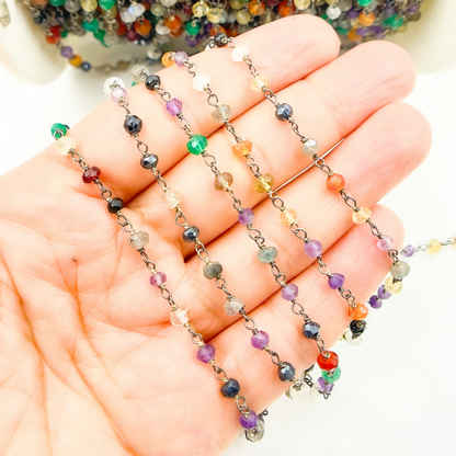 Multi Gemstone Oxidized Wire Chain