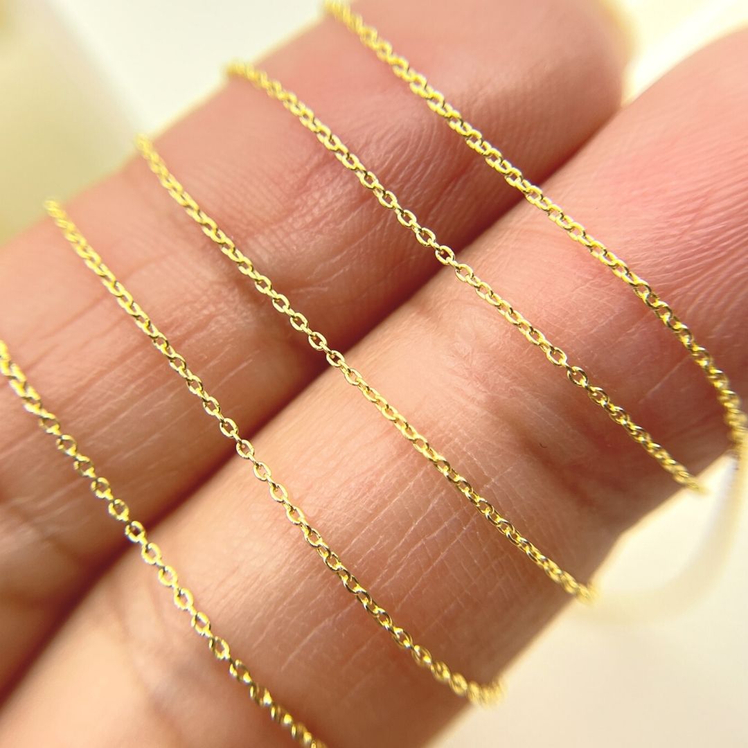 14K Solid Gold Cable Link Chain. 020R01LGbyFt