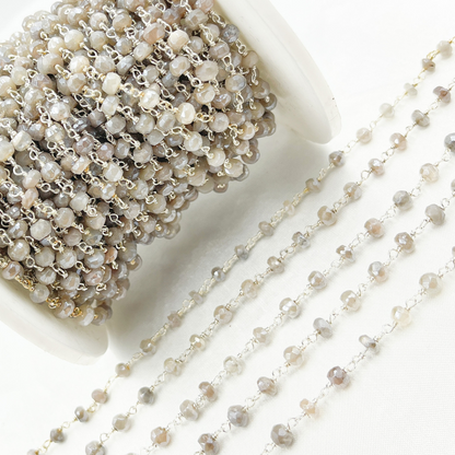 Coated Grey Moonstone 925 Sterling Silver Wire Chain