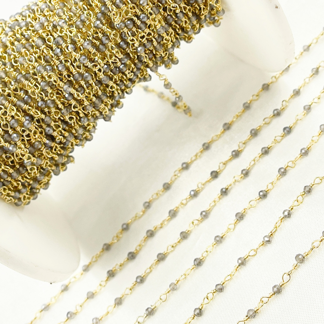 Coated Grey Moonstone Gold Plated Wire Chain.