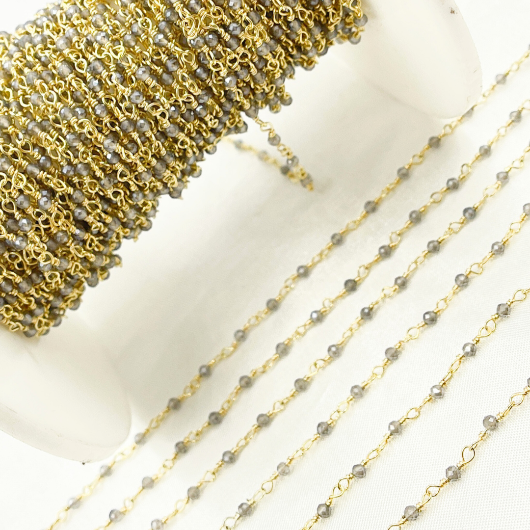 Coated Grey Moonstone Gold Plated Wire Chain. CMS62