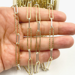 Load image into Gallery viewer, V3GS1. Sterling Silver Smooth &amp; Gold Plated Diamond Cut Paperclip Chain
