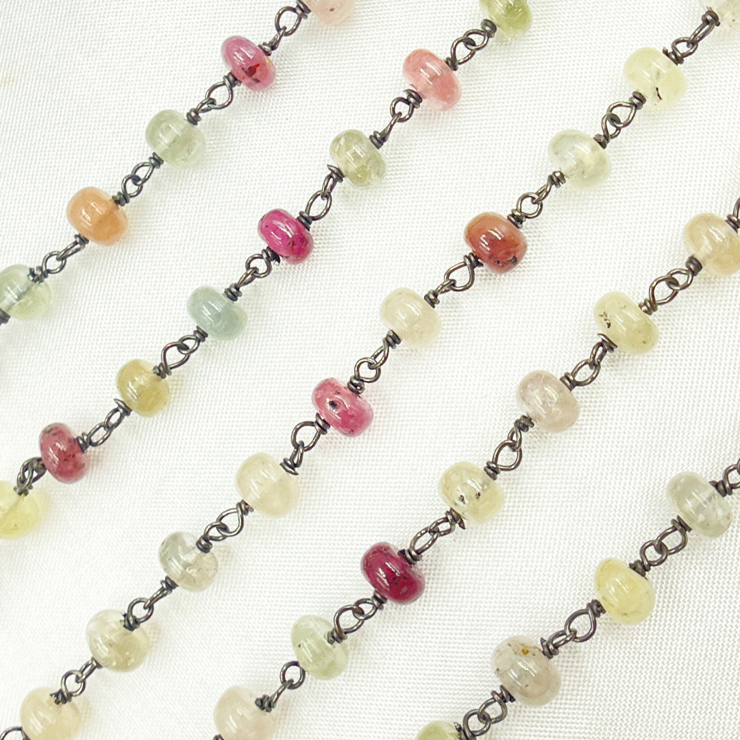 Multi Sapphire Pink Smooth Oxidized Wire Chain.