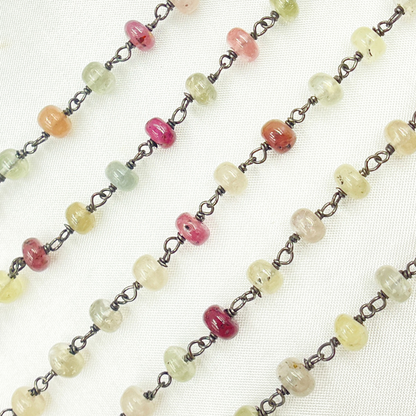Multi Sapphire Pink Smooth Oxidized Wire Chain.
