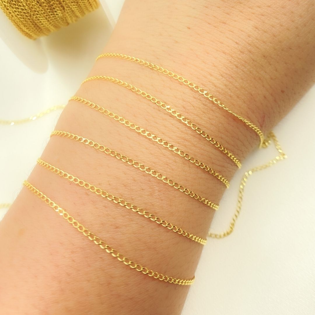 14K Solid Yellow Gold Curb Link Chain