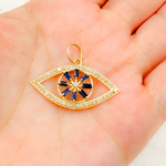 Load image into Gallery viewer, 14K Solid Gold Diamond Evil Eye Charm with Gemstones. GDP639
